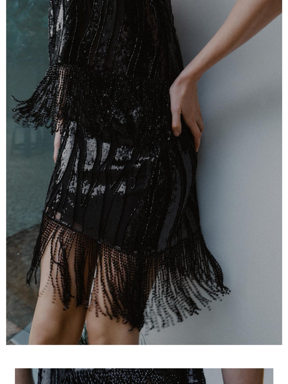 Zara Black Beaded Fringe Cocktail Skirt